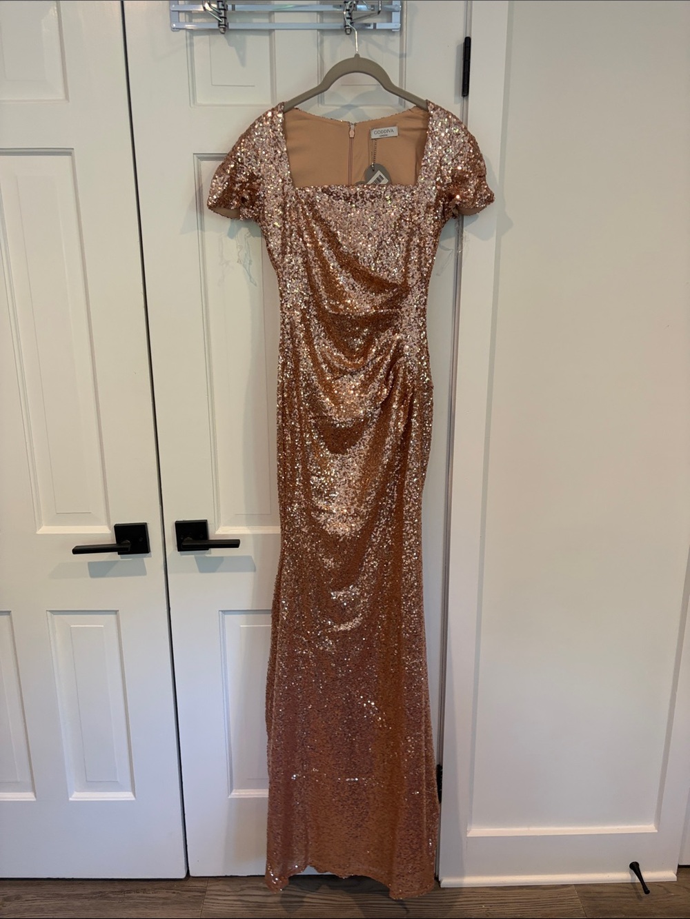 Sequin Square-Neck Prom Gown in Rose Gold by Unknown